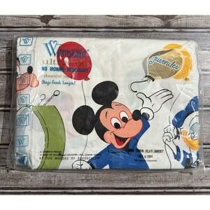 VTG Disney Mickey Mouse And Friends No Iron Twin Flat Sheet Made In USA‎ NEW